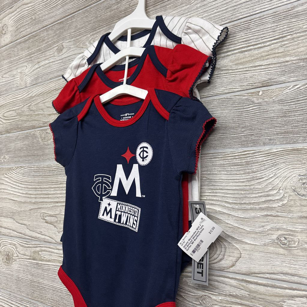 NEW 3 Pk Bodysuit Minnesota Twins Ruffles 18M