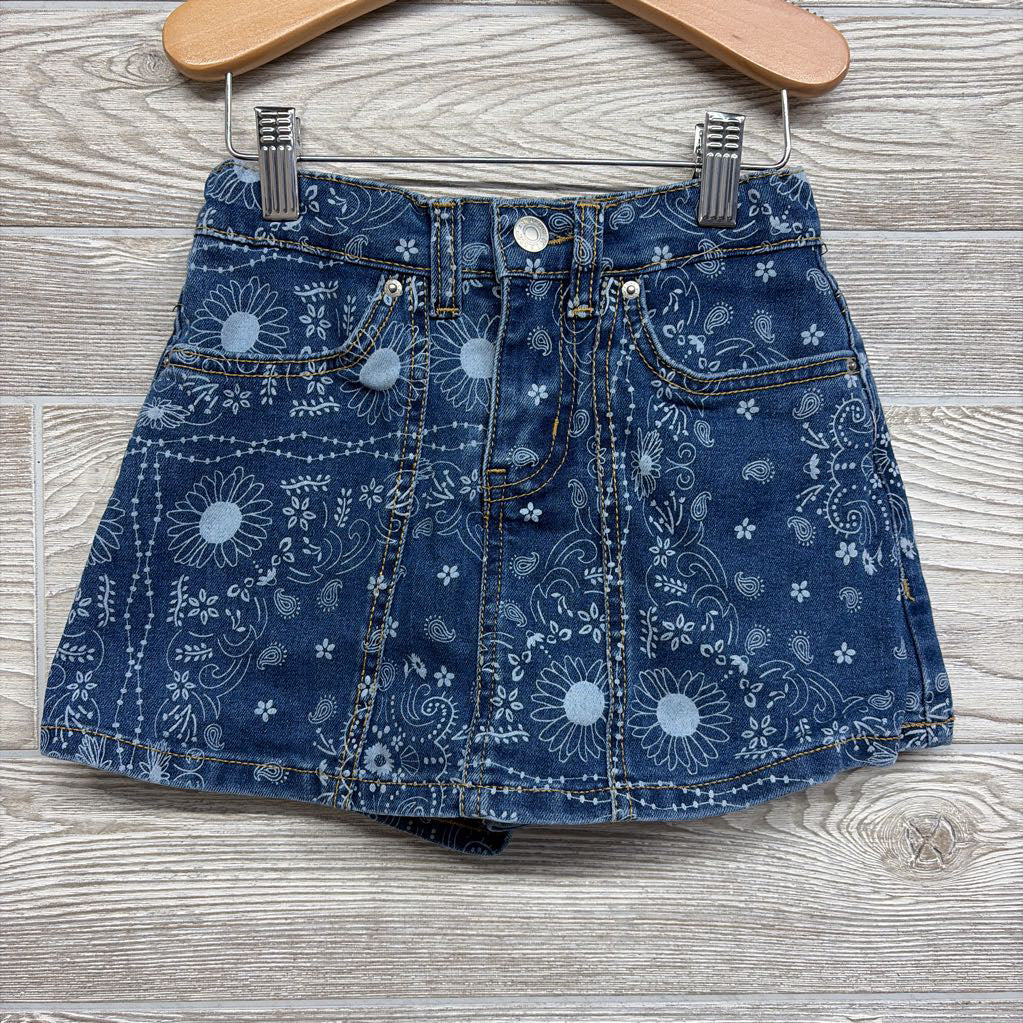 High Rise Denim Skort Paisley Flowers 7