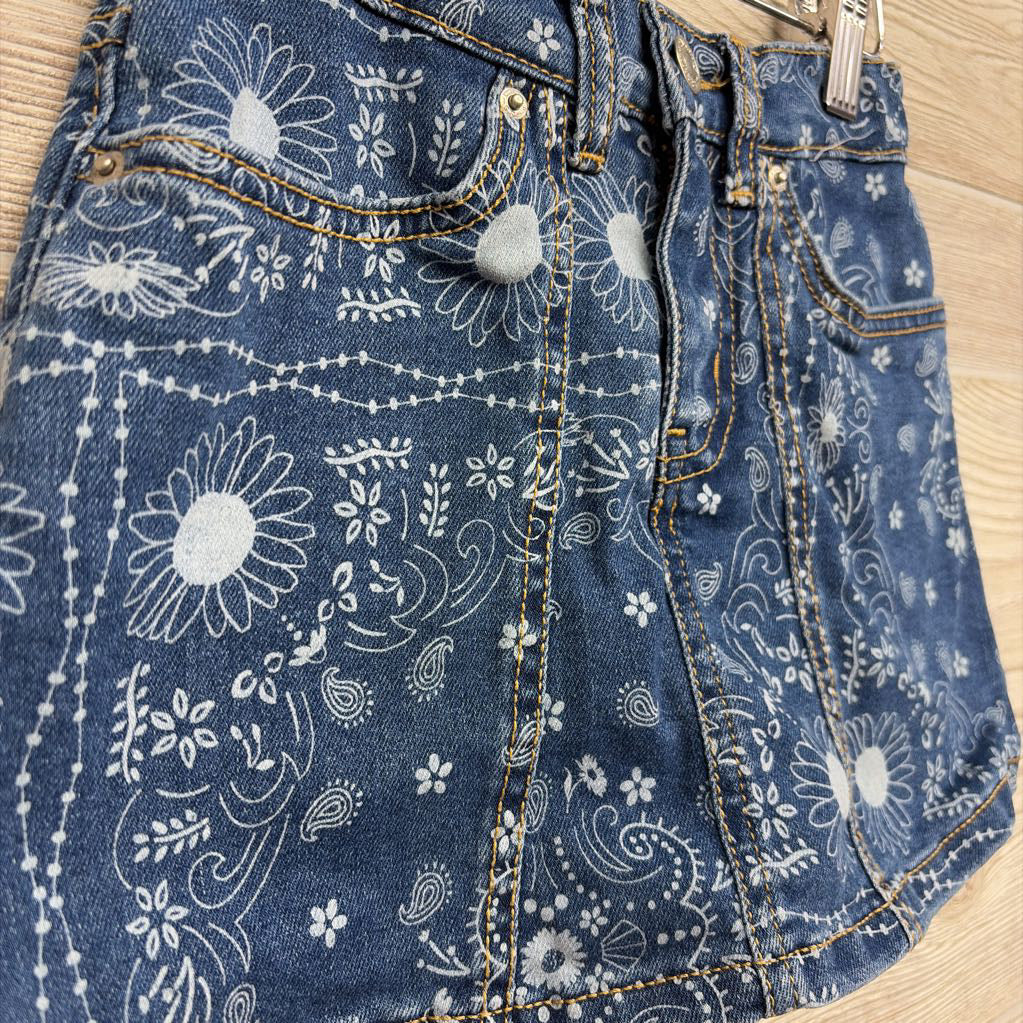 High Rise Denim Skort Paisley Flowers 7