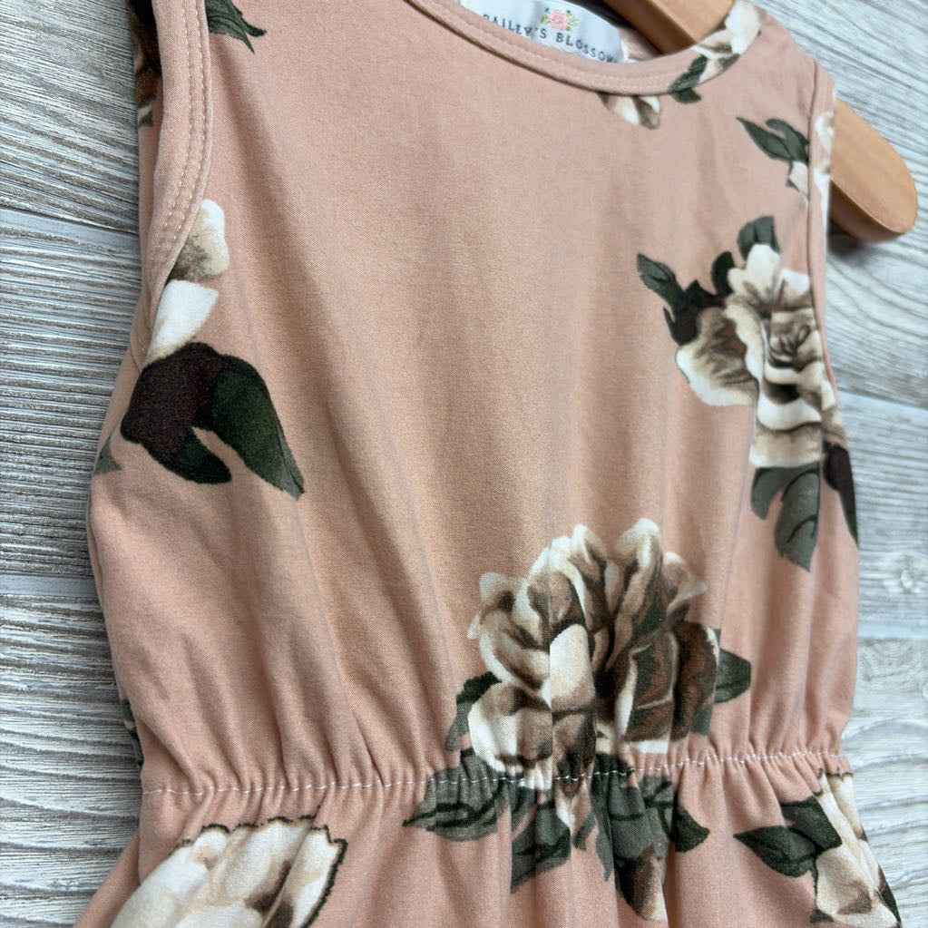 Tank Romper Flowers Pom Trim 12-18M