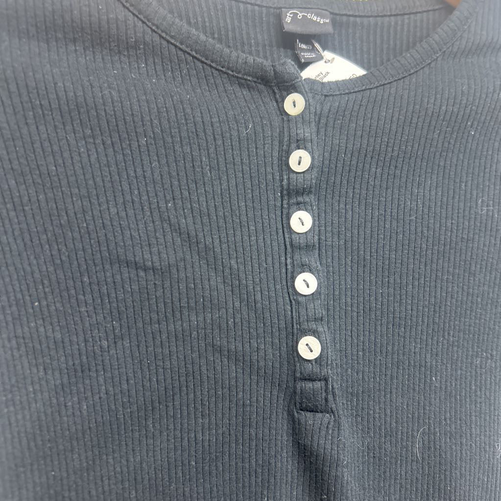 LS Ribbed Henley Shirt Lettuce Trim 10-12