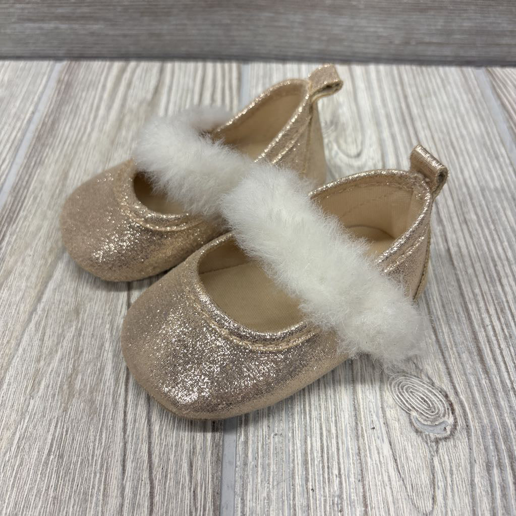 Glitter Faux Fur Strap Soft Sole Shoes 4c
