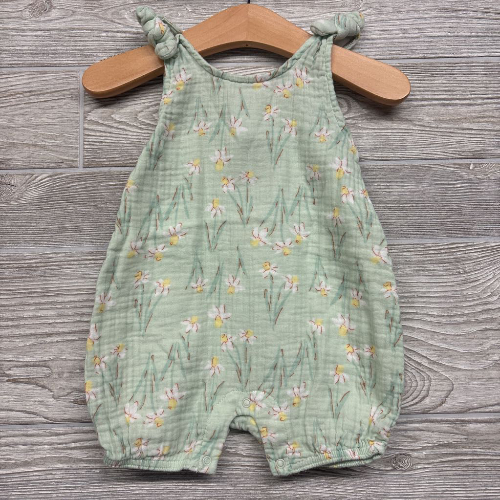 Muslin Bow Strap Tank Romper Flowers 3-6M