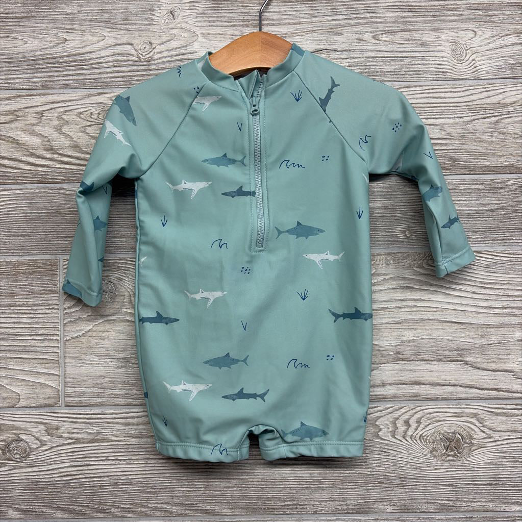 1/4 Zip LS Swimsuit Sharks 6-12M