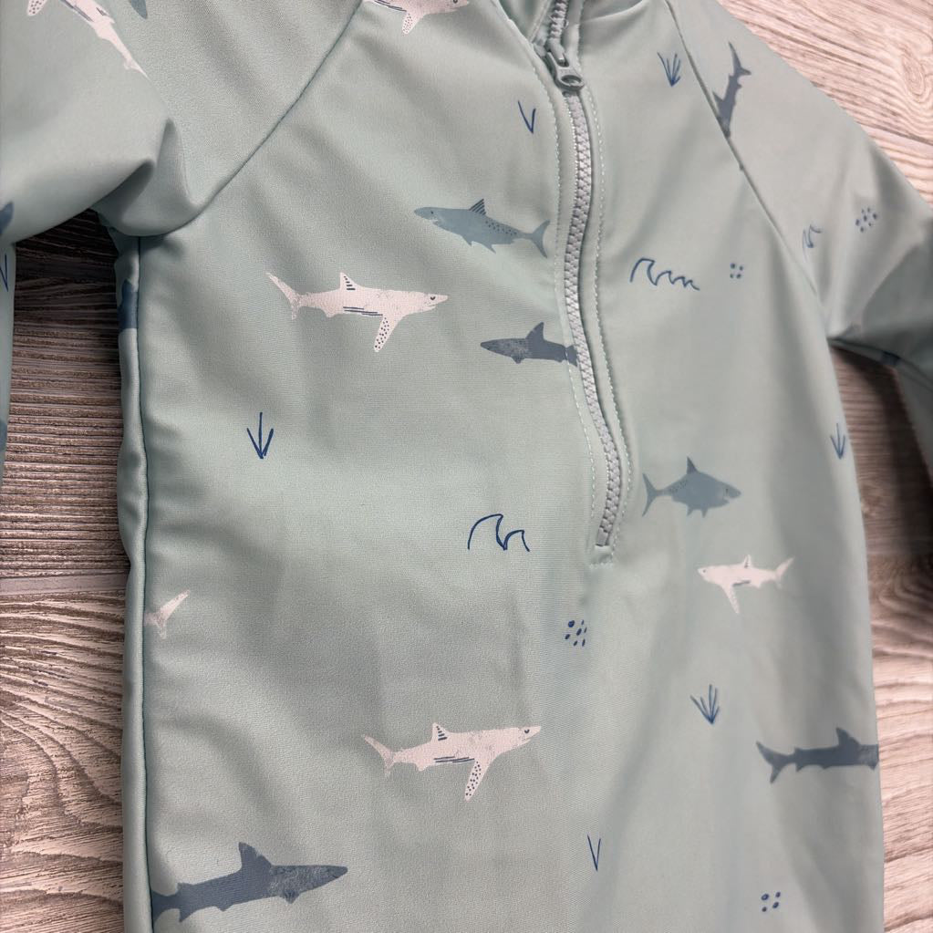 1/4 Zip LS Swimsuit Sharks 6-12M