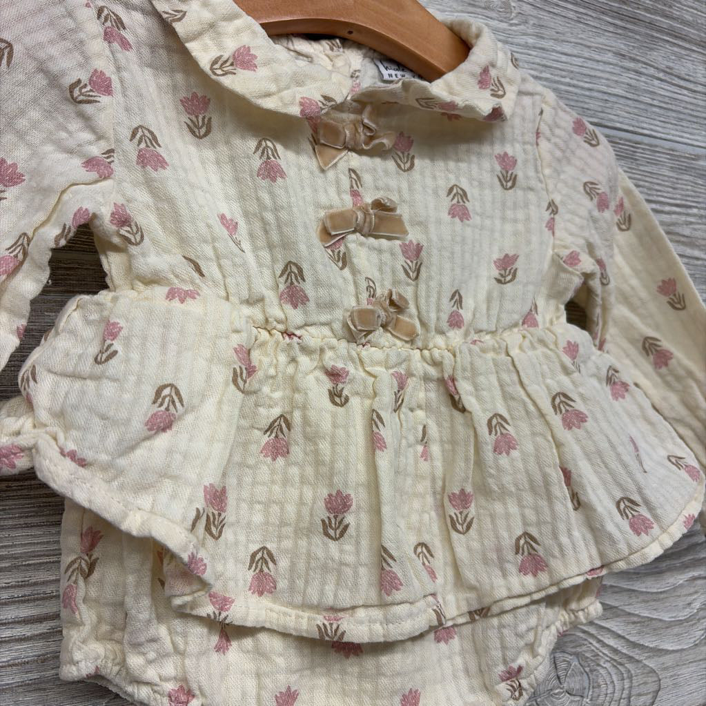 Muslin LS Bodysuit Flowers 18M