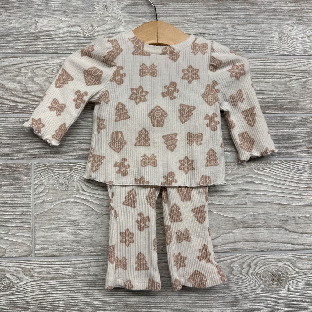 LS Ribbed Shirt & Flare Pants Gingerbread Bows 0-3M