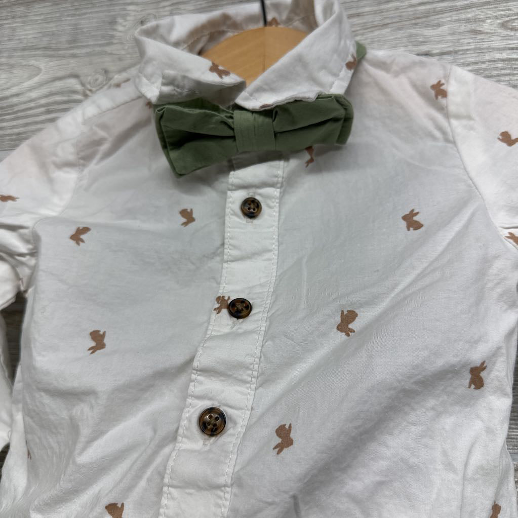 LS Button Up Bodysuit Bunnies & Pants W/ Bowtie 18M