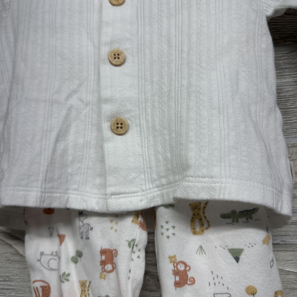LS Pointelle Button Up Shirt, Footed Pants Animals & Hat 6M