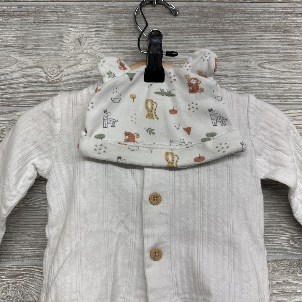 LS Pointelle Button Up Shirt, Footed Pants Animals & Hat 6M