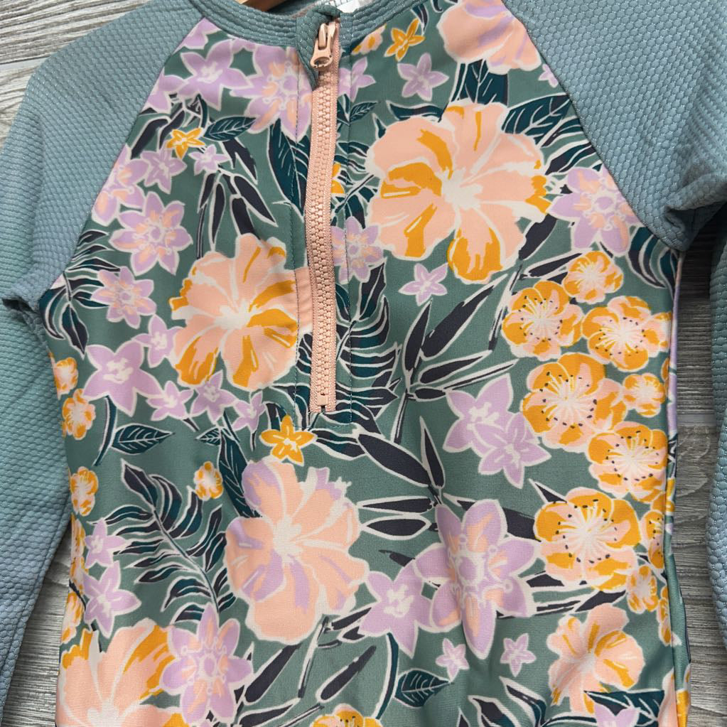 1/4 Zip Swimsuit Flowers 4-5
