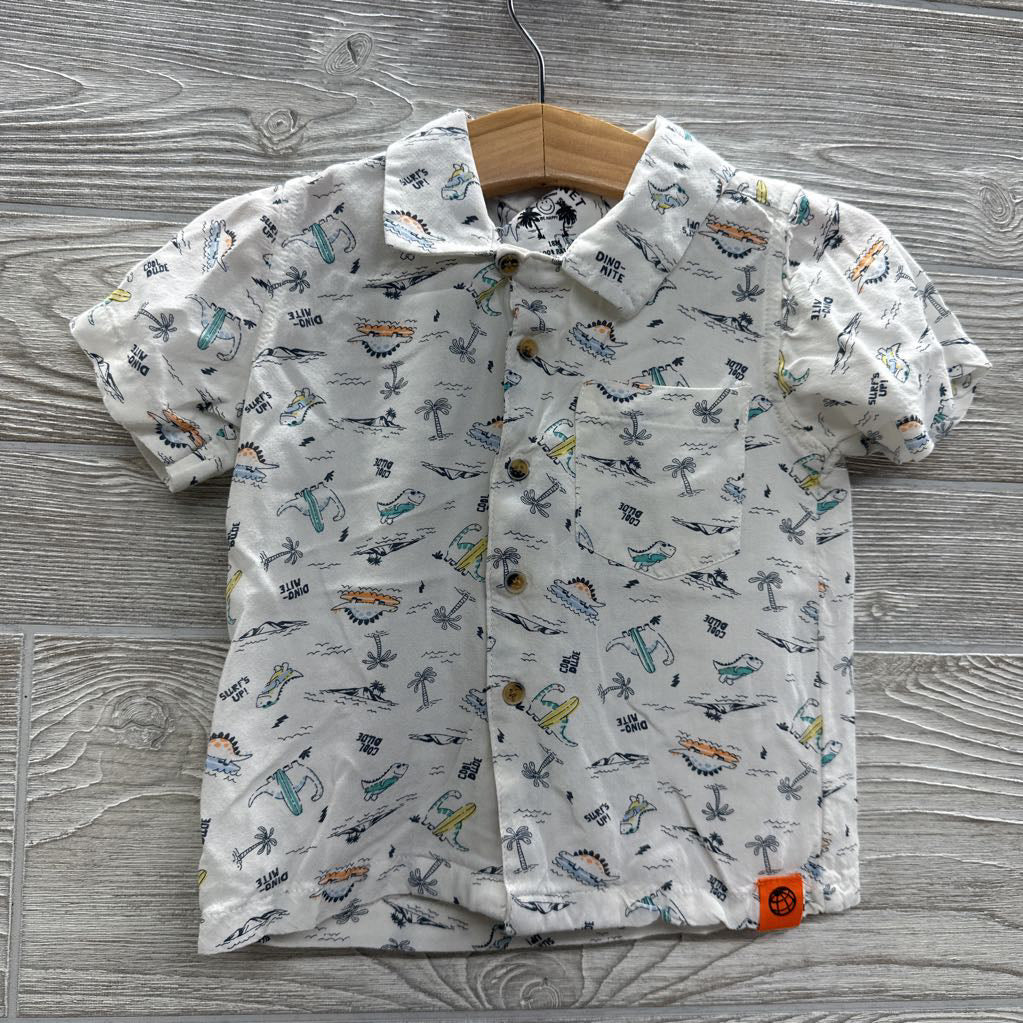 Button Up Shirt Dinosaurs Surfing Palm Trees 18M