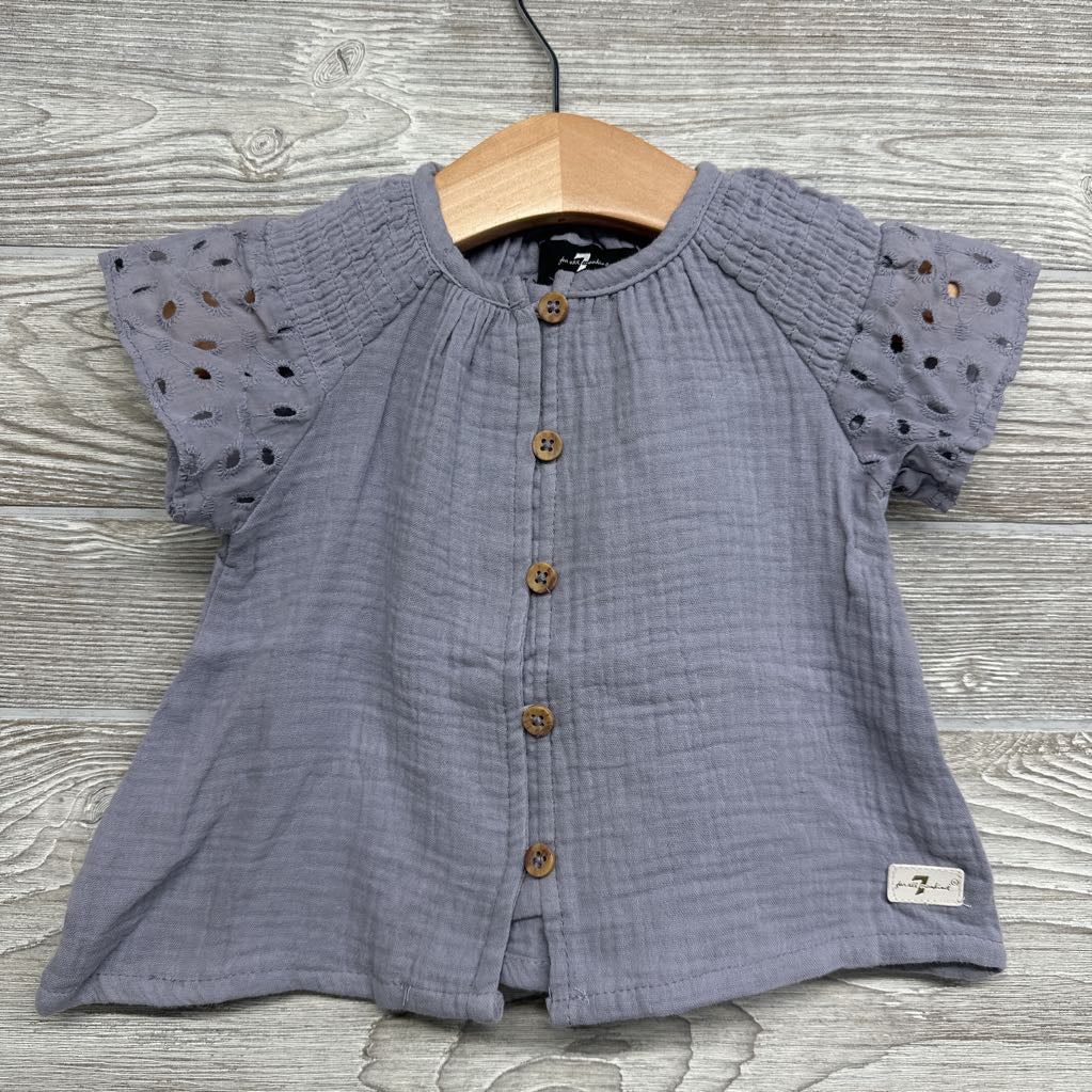 Gauze Button Up Shirt Eyelet Sleeves 18M