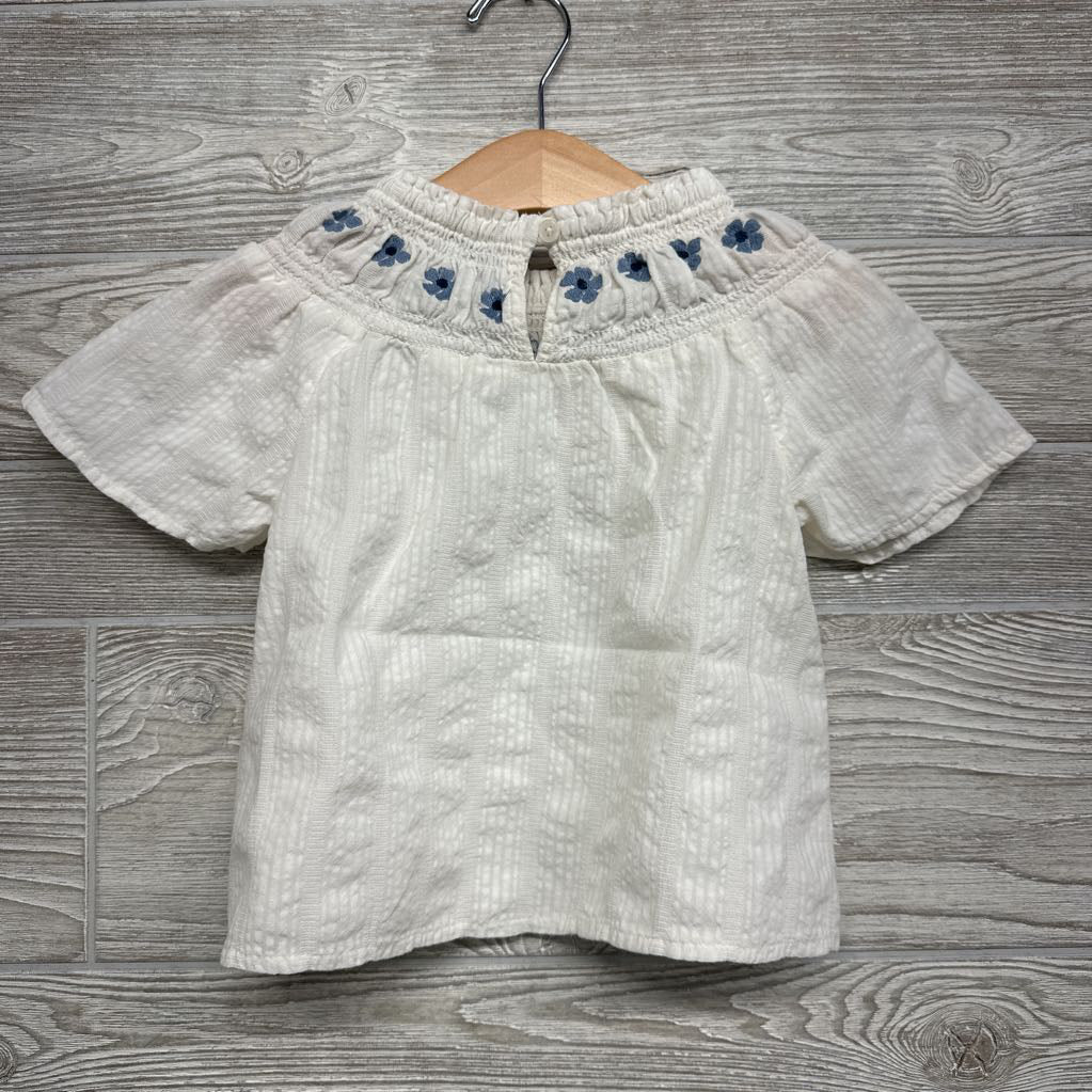Textured Shirt Smocked Embroidered Flowers 5