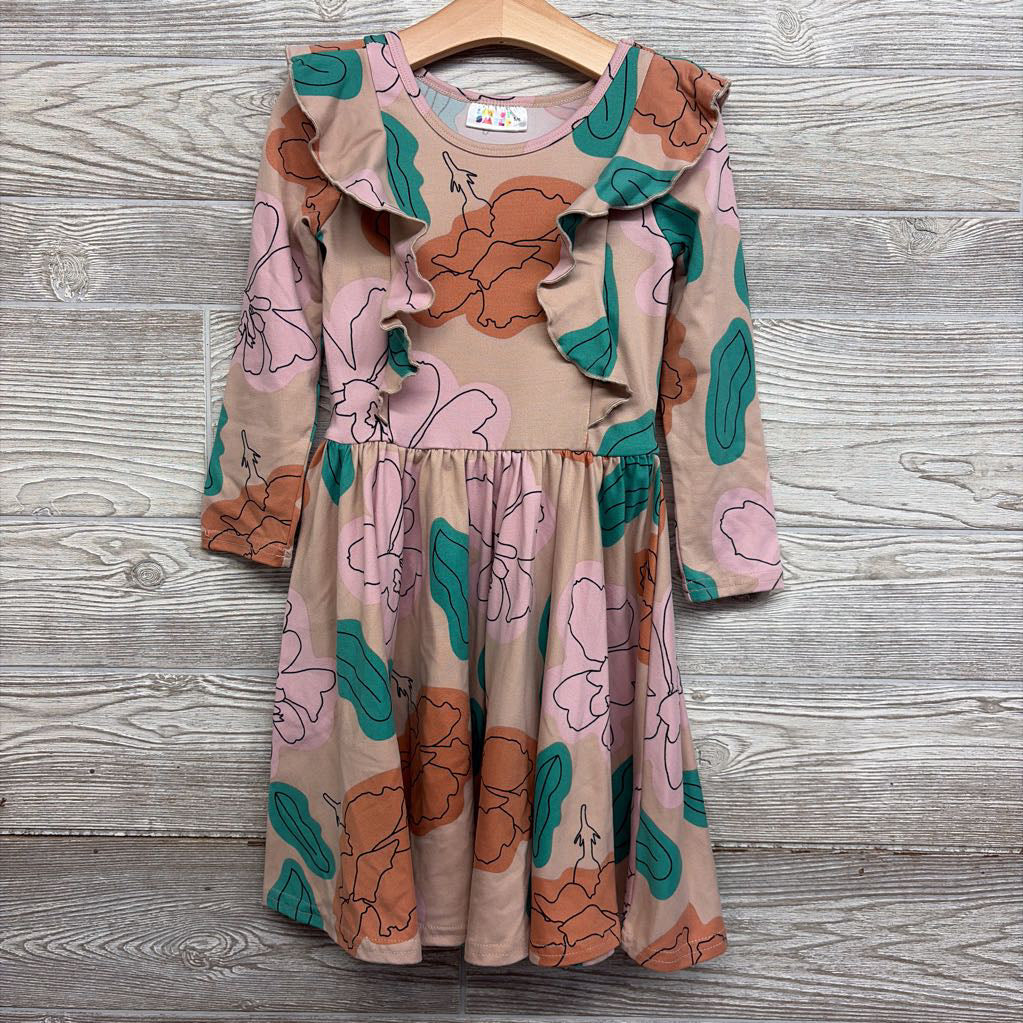 LS Dress Flowers Ruffles 5-6