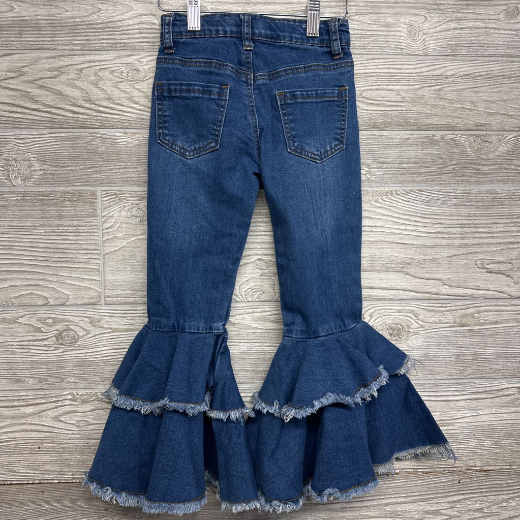 Ruffle Bell Bottom Jeans Frayed 5