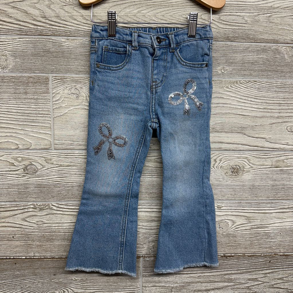 Flare Jeans Sequin Bows Frayed 3T