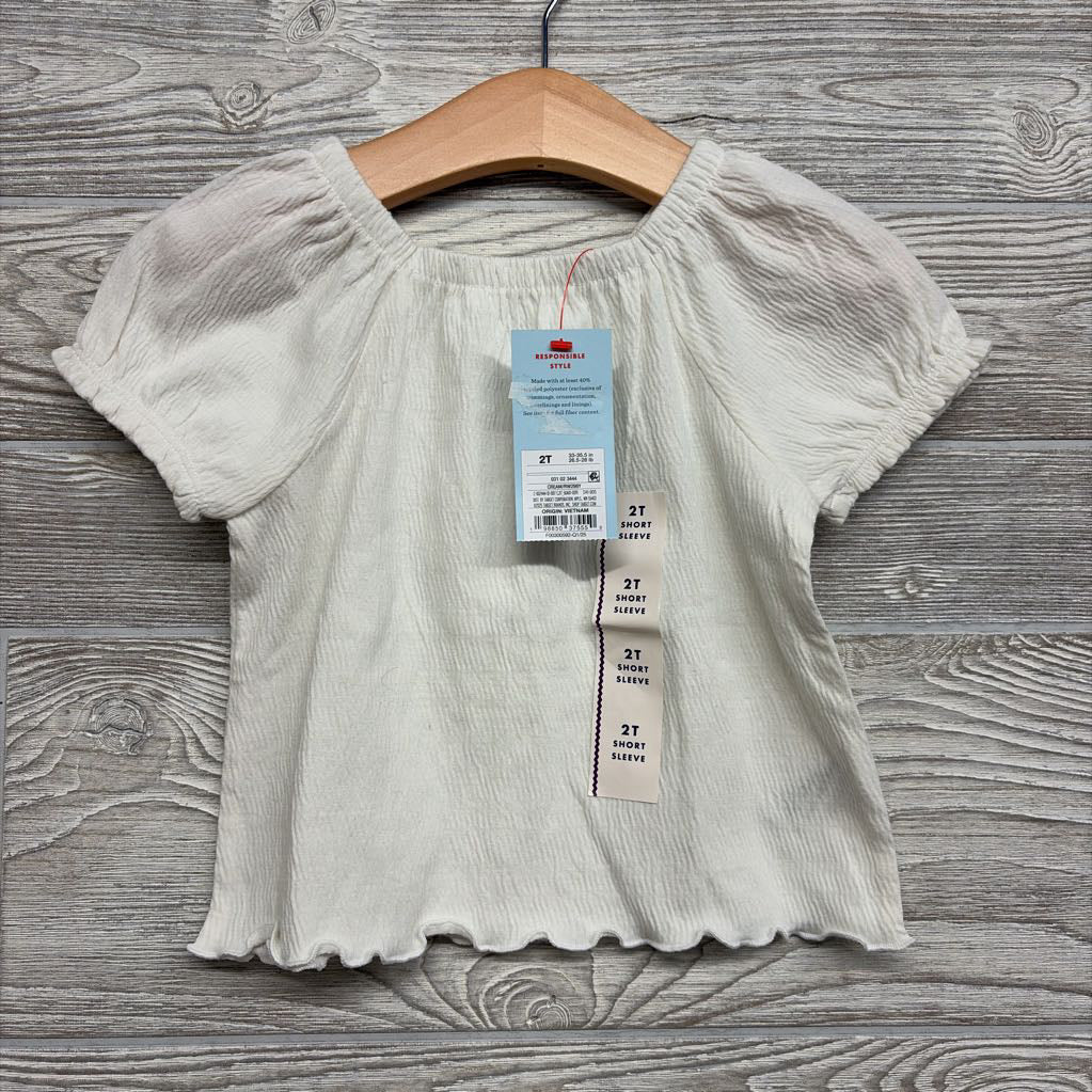 NEW Textured Shirt Lettuce Trim 2T