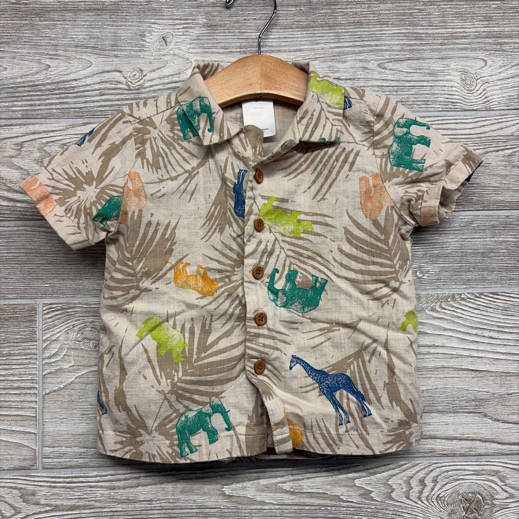 Button Up Shirt & Shorts Leaves Elephants 2T