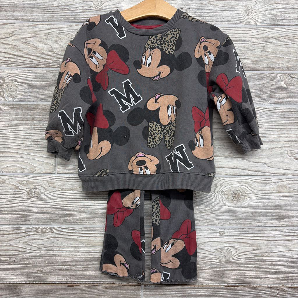 Crewneck & Ribbed Flare Pants Lettuce Trim Minnie Mouse 3T