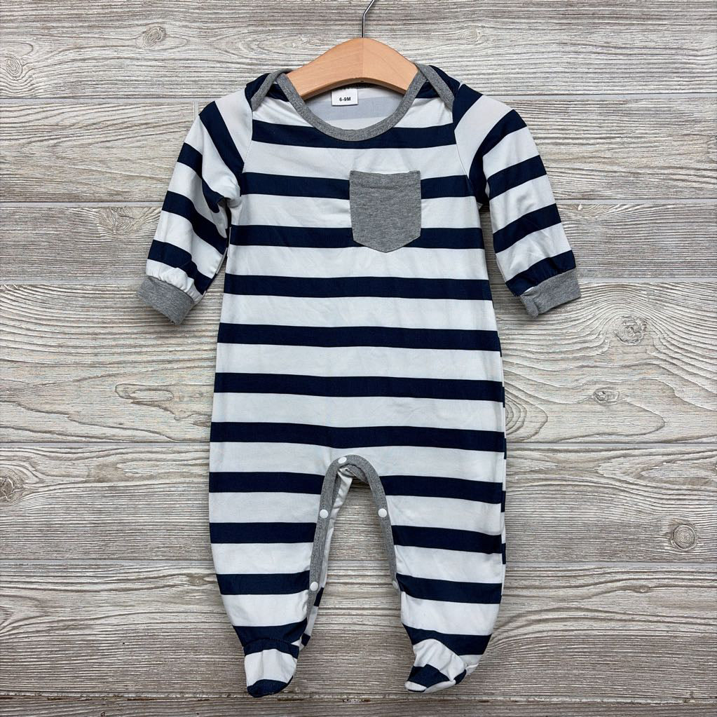 LS Footed Outfit Stripes Chest Pocket 6-9M
