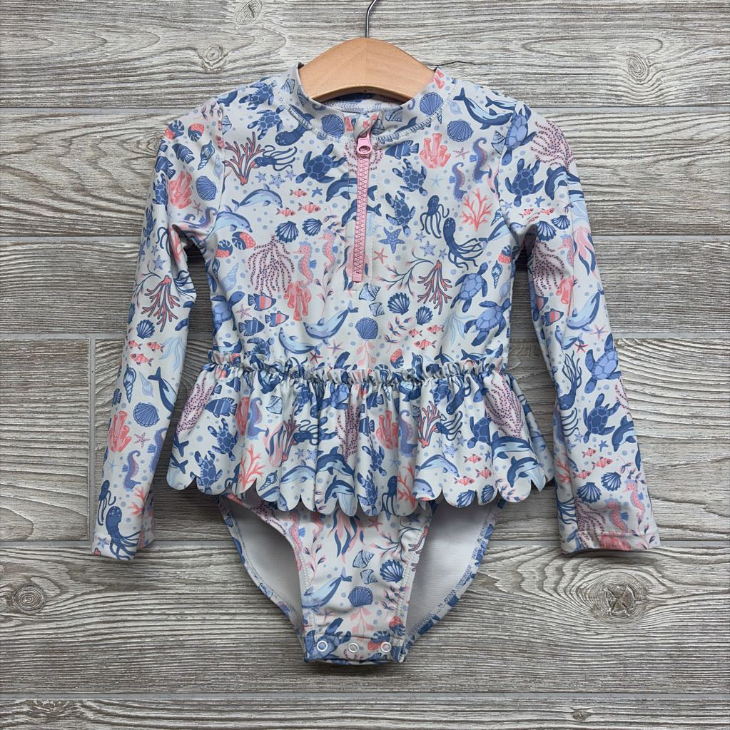 1/4 LS Swimsuit Turtles, Dolphins 3t