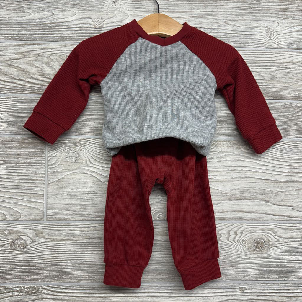 LS V Neck Waffle Knit Bodysuit & Joggers 9M