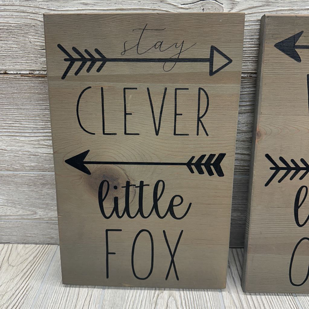 3 Pk Rustic Wooden Wall Signs Stay Cleaver Little Fox, Be Curious Little Racoon & Grow Wise Little Owl