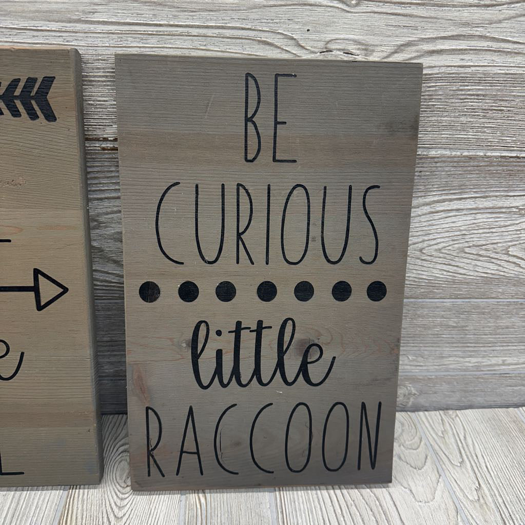 3 Pk Rustic Wooden Wall Signs Stay Cleaver Little Fox, Be Curious Little Racoon & Grow Wise Little Owl