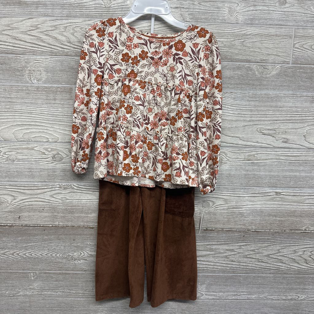NEW LS Tiered Shirt Flowers & Ribbed Velour Cargo Pants 5-6