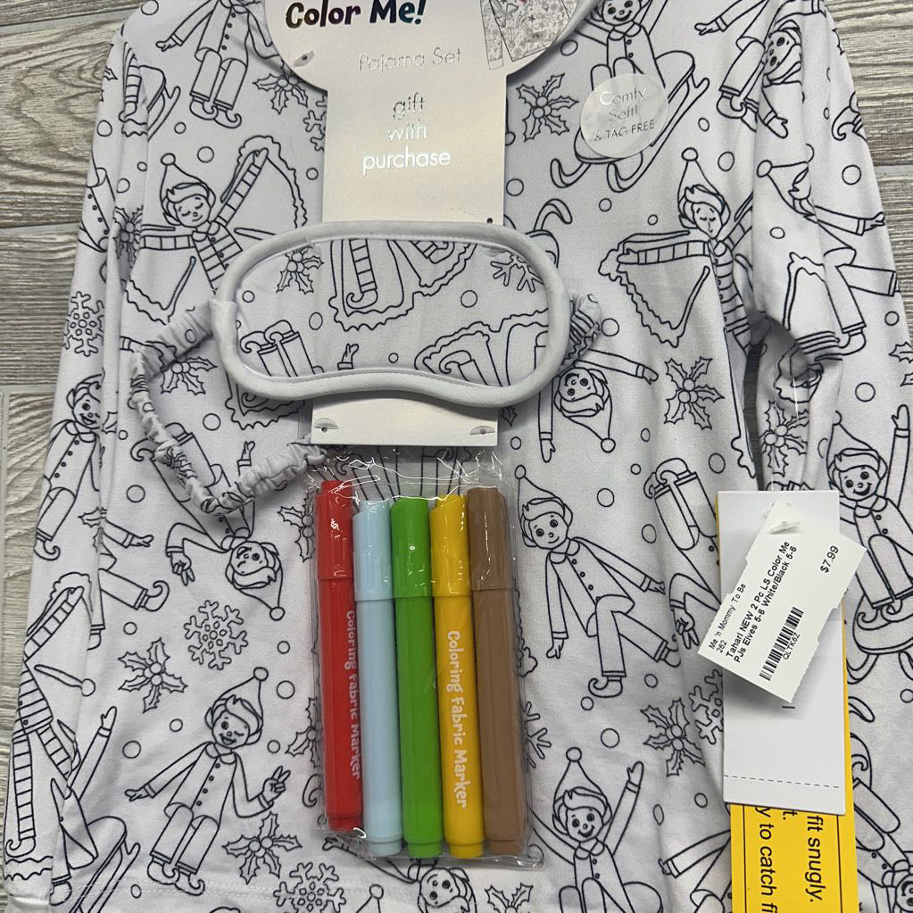 NEW 2 Pc LS Color Me PJs Elves 5-6