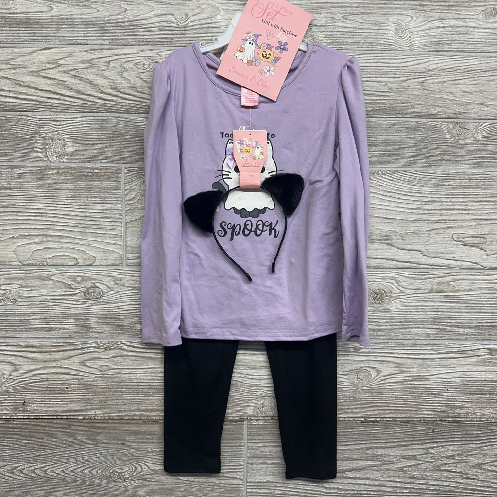NEW LS Shirt Too Cute To Spook & Leggings W/ Cat Ear Headband 6