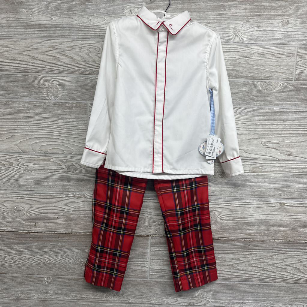 NEW 2 Pc LS Button Up PJs Embroidered Candy Canes Plaid 6 *