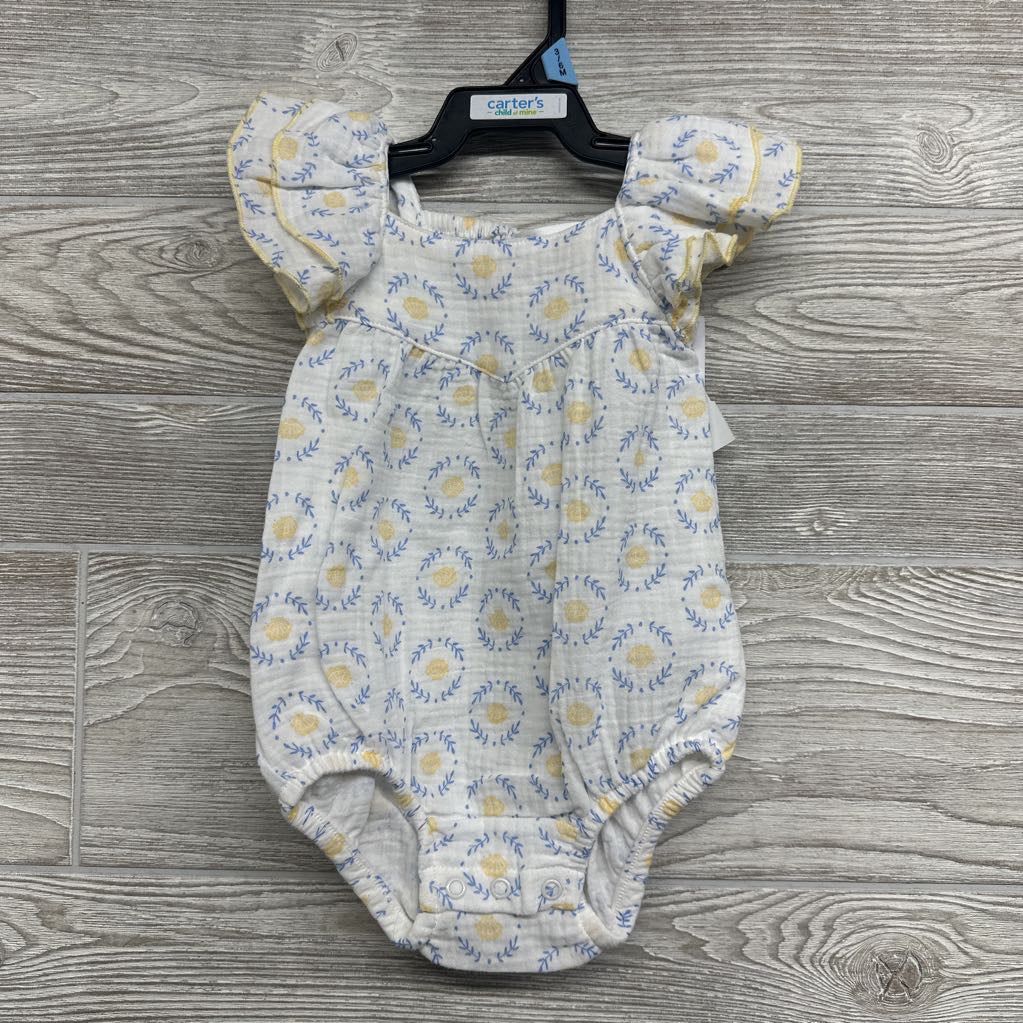 NEW Gauze Flutter Sleeve Romper Flowers 3-6M