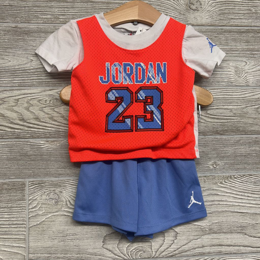 Twofer Jersey Shirt Pixel Logo & Mesh Active Shorts 12M