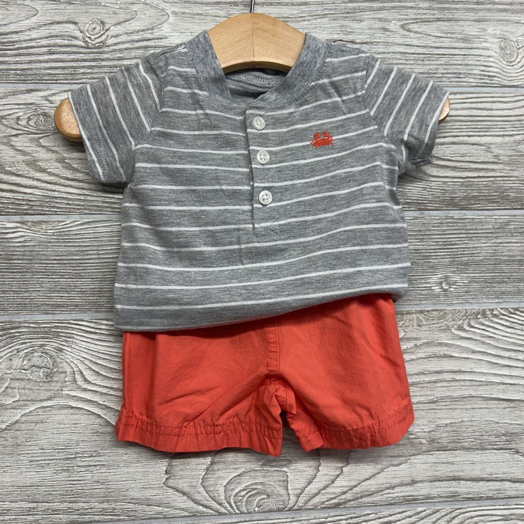 Henley Bodysuit Stripes Crab & Pull On Shorts 6M