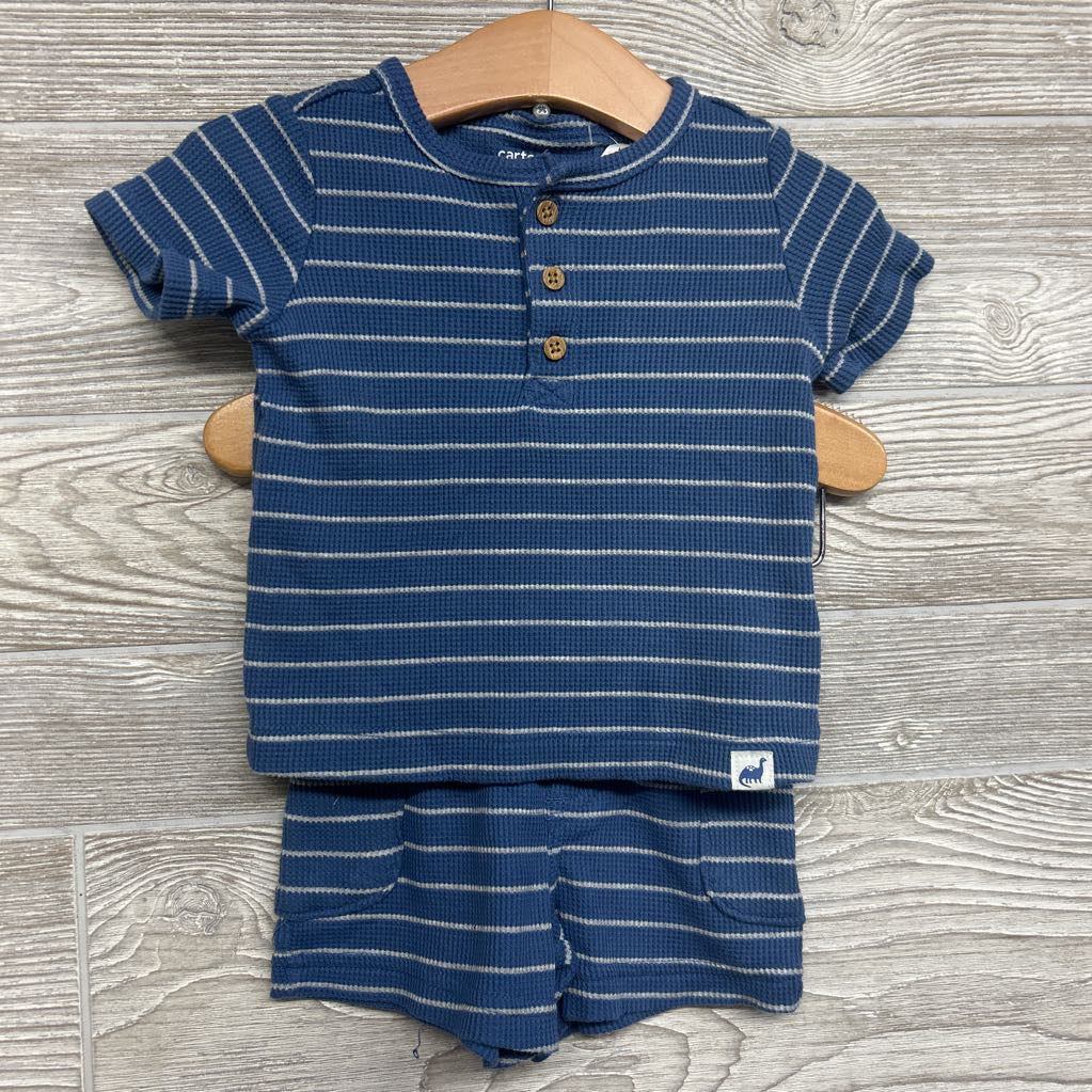 Waffle Knit Henley Shirt & Shorts Stripes 12M