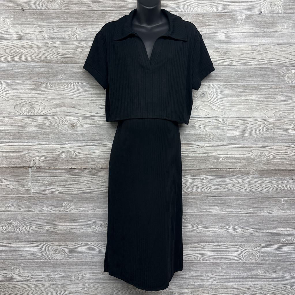 NEW V Neck Ribbed Shirt & Skirt Set Large