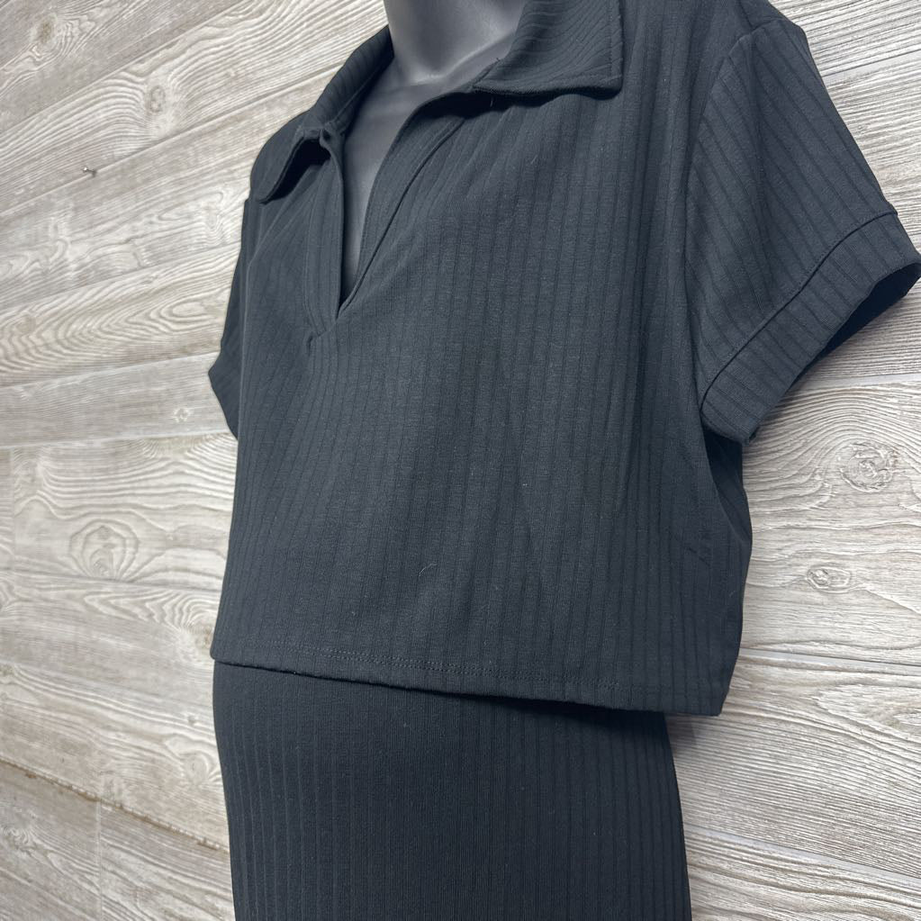 NEW V Neck Ribbed Shirt & Skirt Set Large
