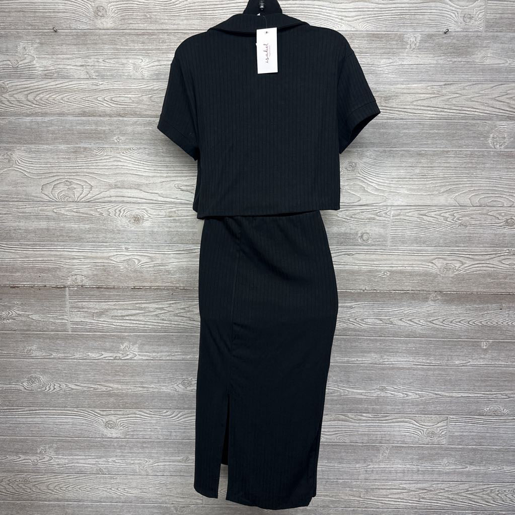 NEW V Neck Ribbed Shirt & Skirt Set Large