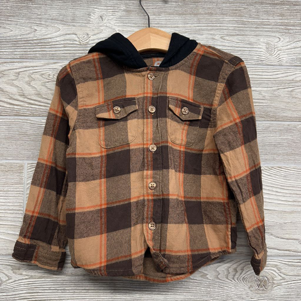 LS Plaid Button Up Shirt W/ Hood 3T