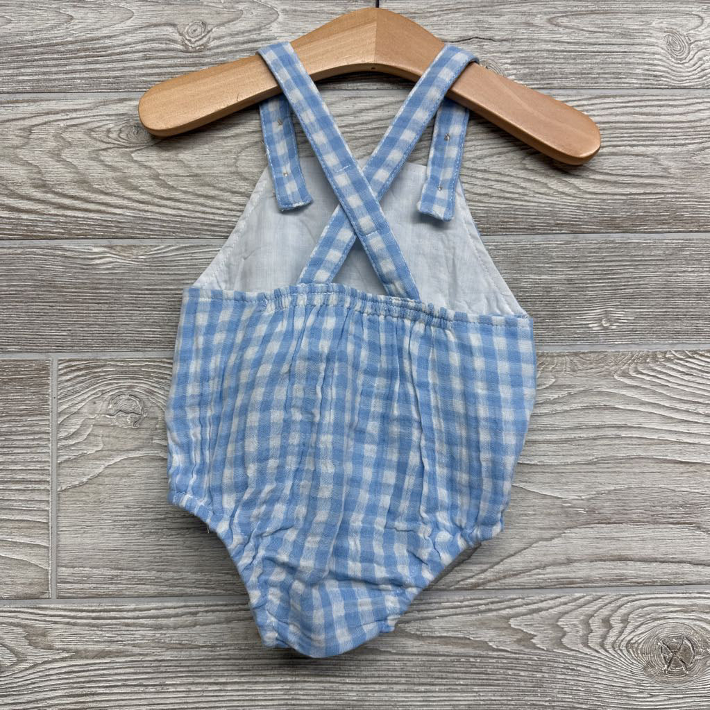 Gauze Bib Romper Gingham 6M