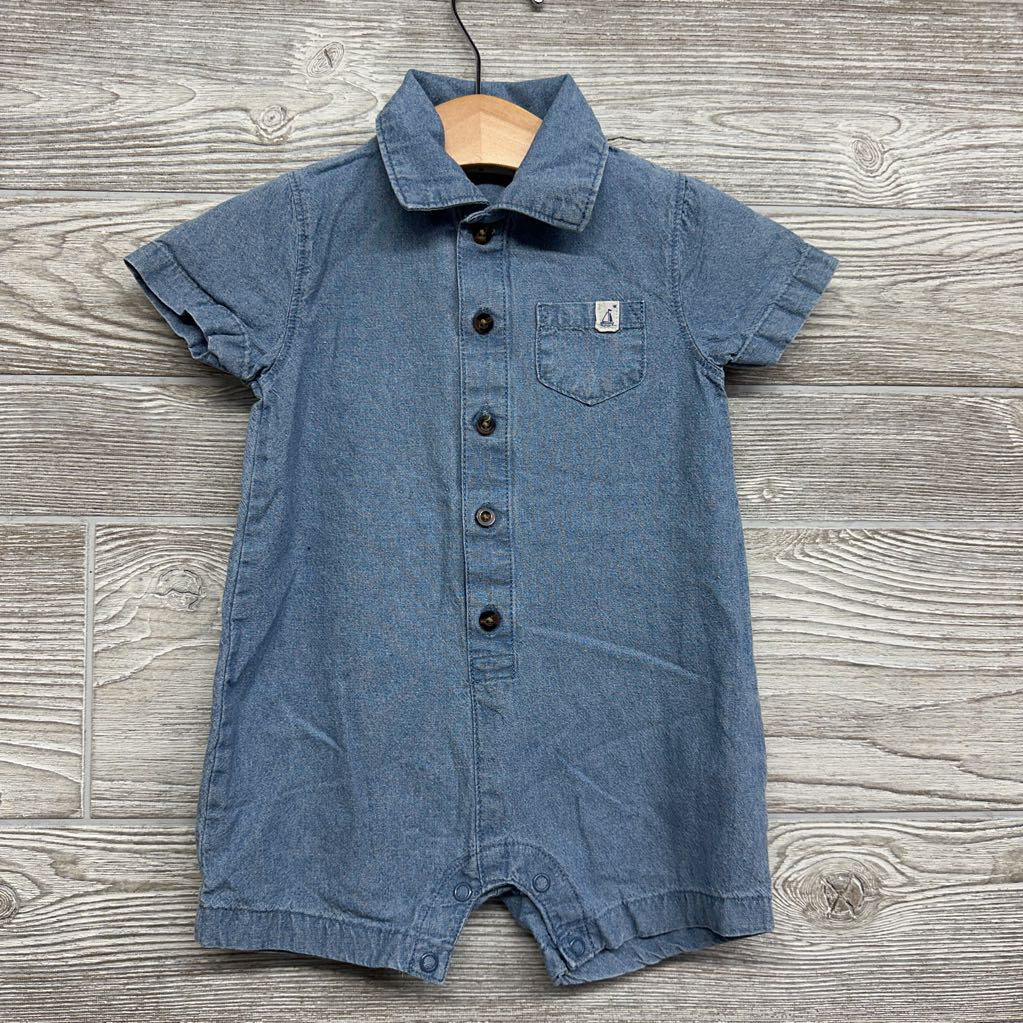 Chambray Shorty Romper Chest Pocket 12M