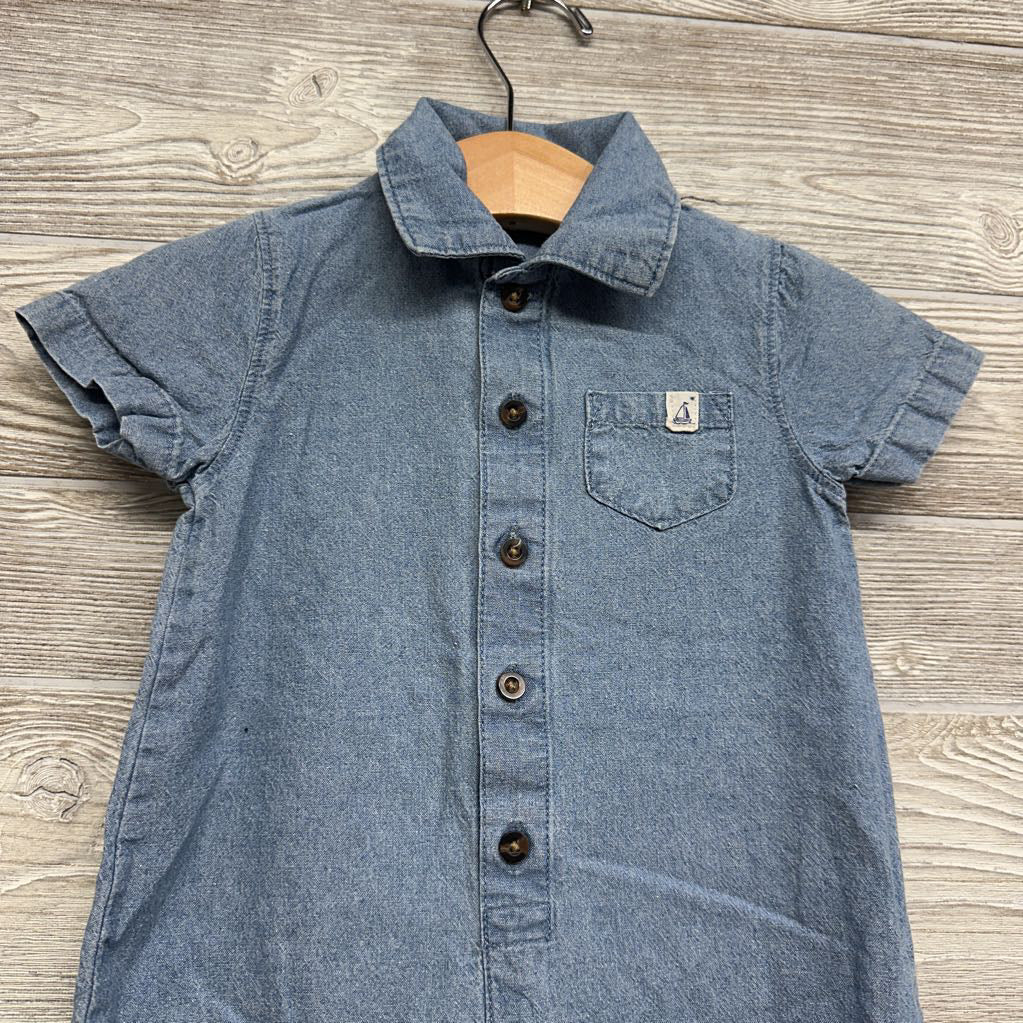 Chambray Shorty Romper Chest Pocket 12M