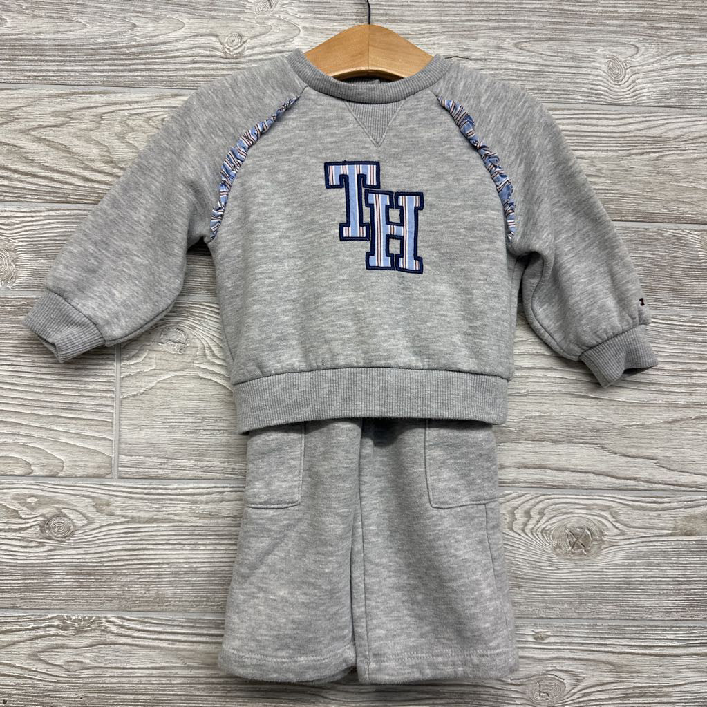 Crewneck Ruffle & Cargo Sweatpants Stripe Logo 12M