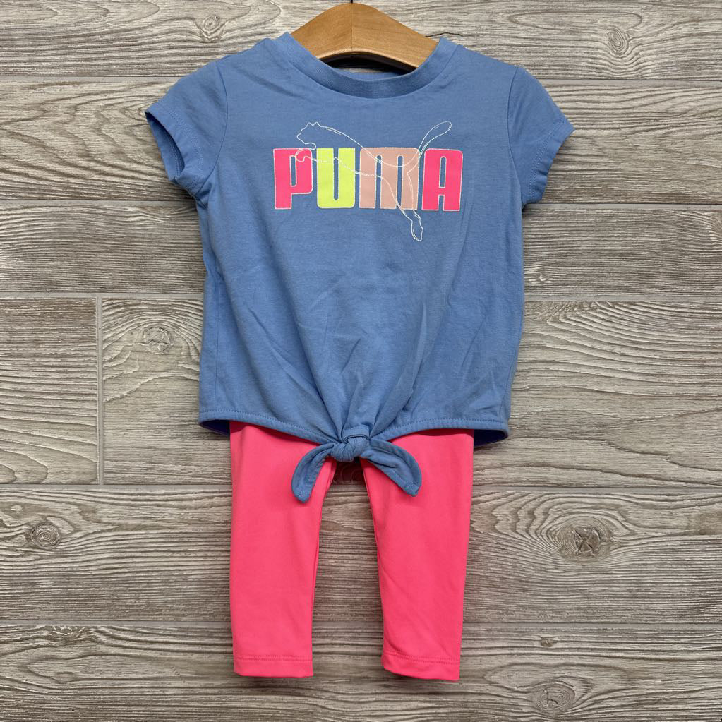 Front Knot Shirt Glitter Logo & Active Leggings 2T