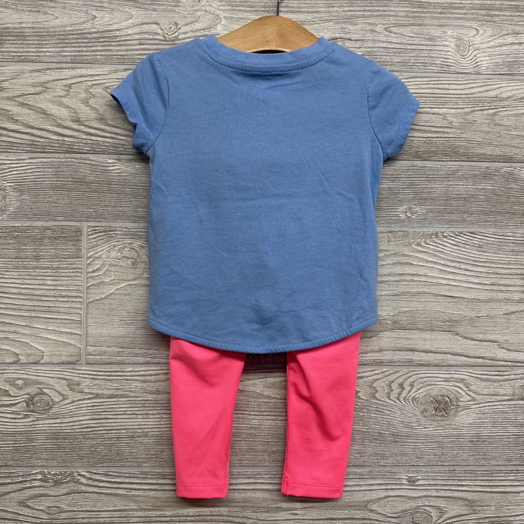 Front Knot Shirt Glitter Logo & Active Leggings 2T