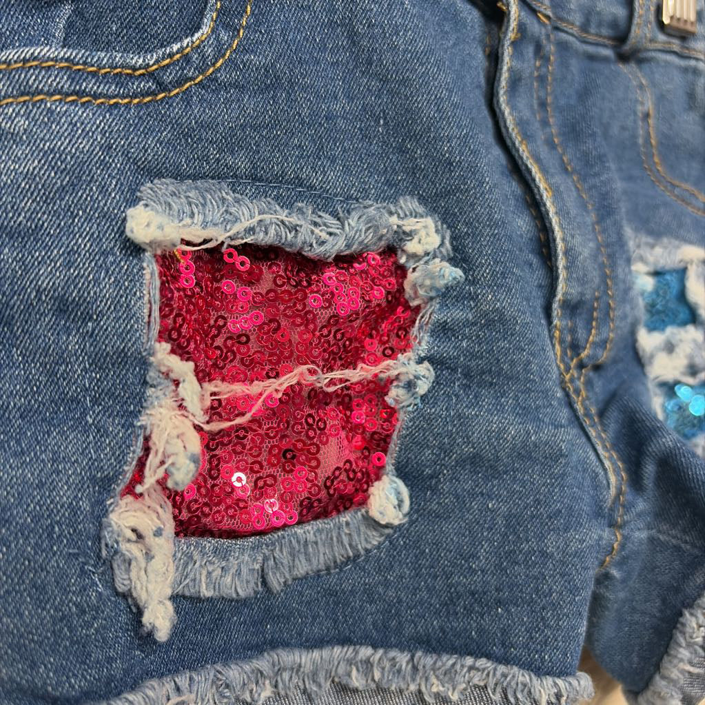 Denim Shorts Sequin Pockets 3T