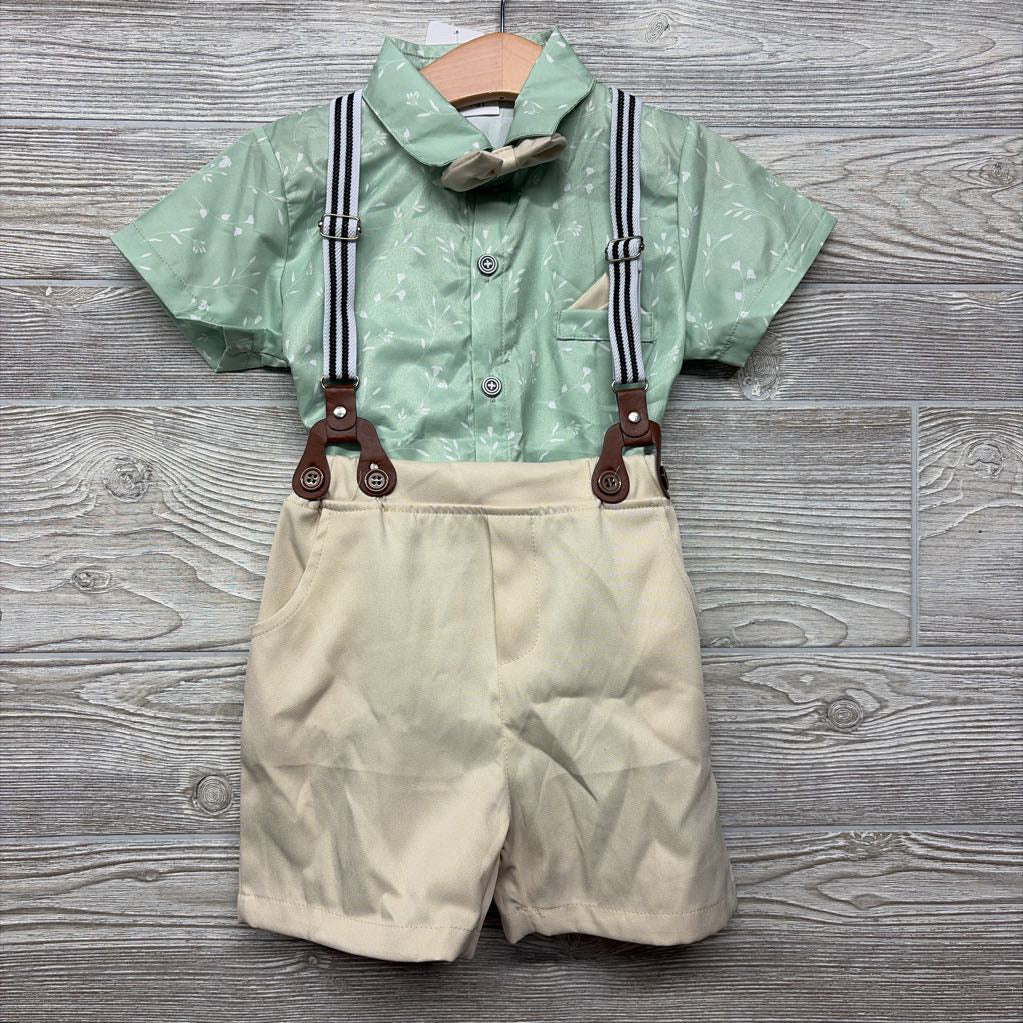 NEW Button Up Shirt Leaves & Suspender Shorts 4-5