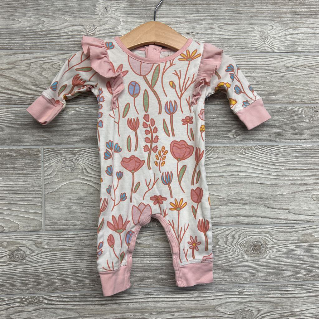LS Outfit Flowers Ruffle 0-3M